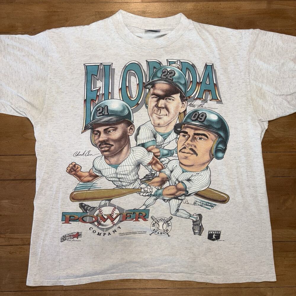 Florida Marlins Vintage Shirt 1993 Inaugural Season caricatures Power Company